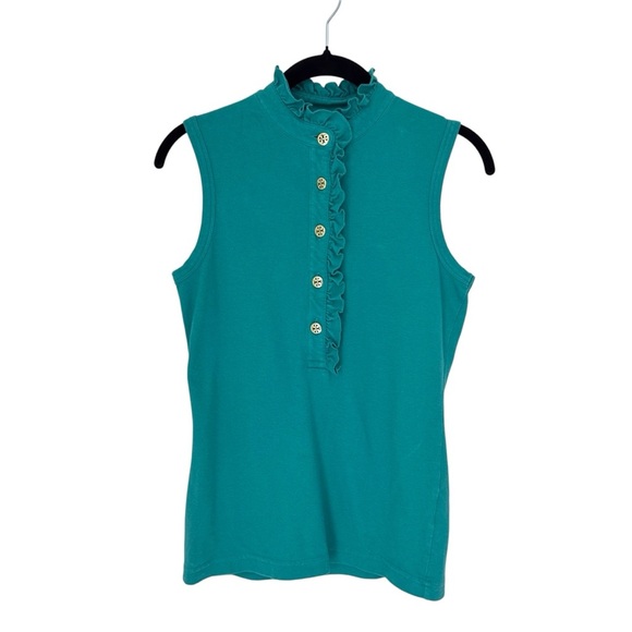 💚TORY BURCH Sleeveless Teal Top with Ruffle Detail Size XS - Picture 1 of 8